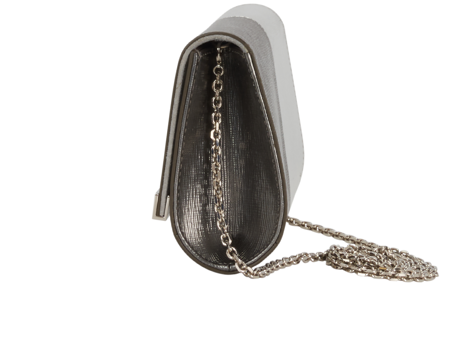 Mirror-Effect Rush Clutch, &pound;320, Handbags, Grey, Leather, Bottom view